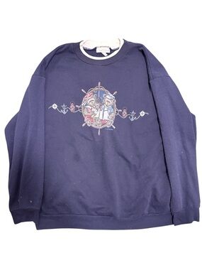 Vintage Blue Bear Graphic Crew Neck Sweater Long Sleeve